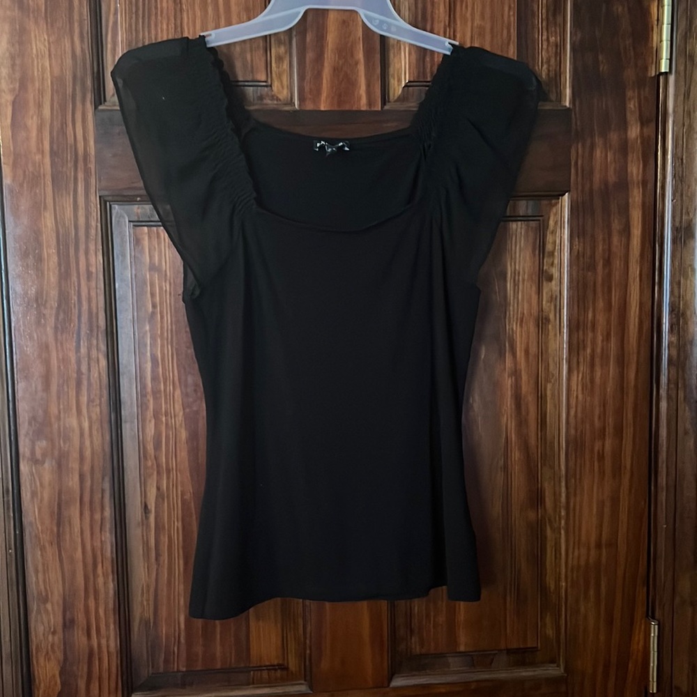Black Cotton and Sheer Sleeve Top